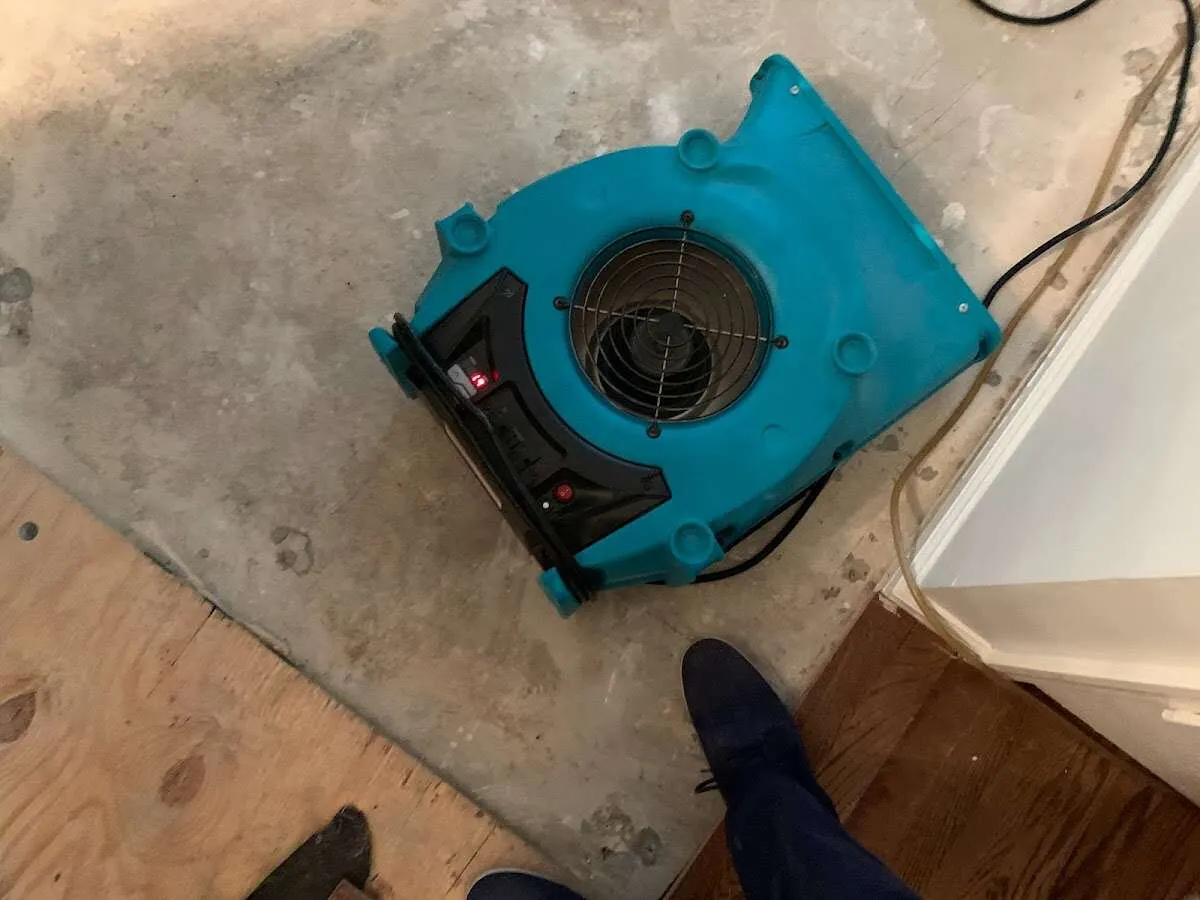 Air mover drying subfloor during Leak Detection & Repair in Palm Springs